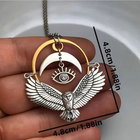 Silver gold titanium owl moon evil eye boho goth punk necklace new - Picture 5 of 7